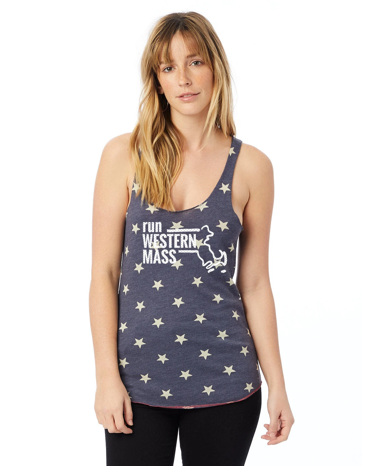 Women's Western Mass Racerback Stars And Stripes Tank - Navy Blue (RUNWEST-AA1927P-S) 3 Women's Western Mass Racerback Stars And Stripes Tank - Navy Blue (RUNWEST-AA1927P-S)
